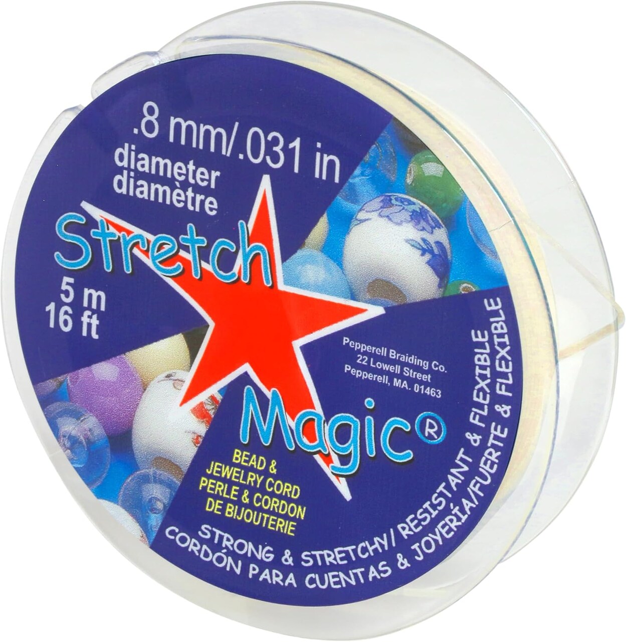 Stretch Magic Elastic Beading Cord – Pearl Color, 0.8mm in Diameter, 5-Meter (16 ft) - Easy to Knot, Strong & Stretchy String for Making Beaded Jewelry